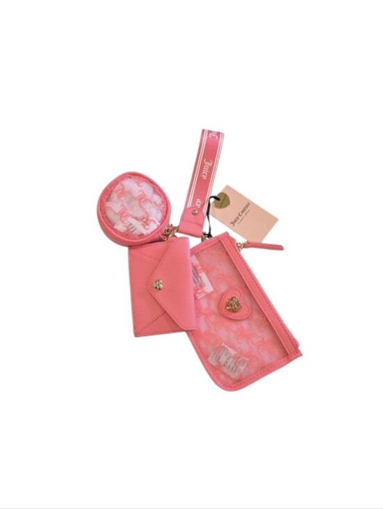 Juicy Couture Handbags - Juicy Couture NWT Coral Pink Clear Zip Wristlet Set